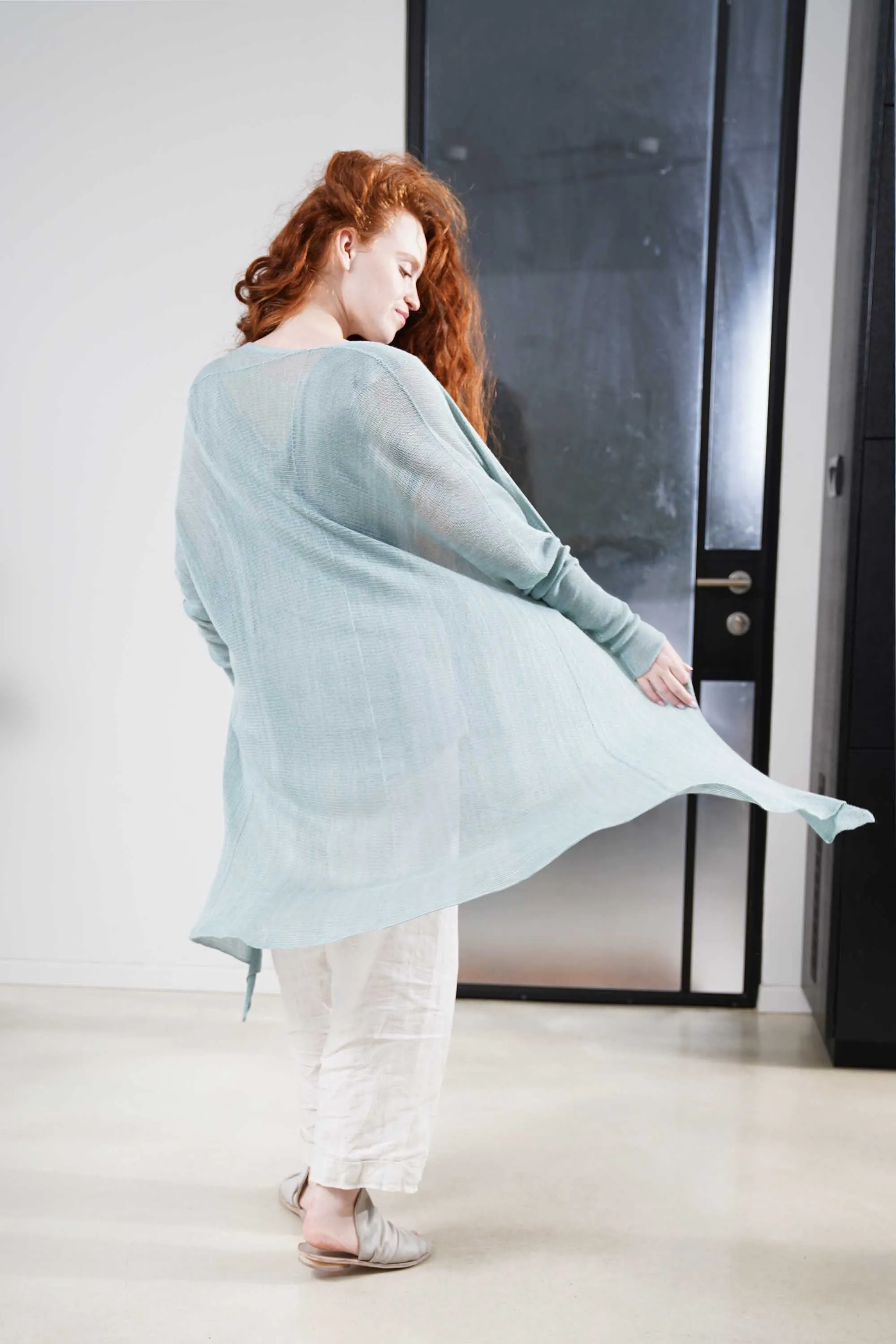 Light Teal mint Long Bamboo Cardigan