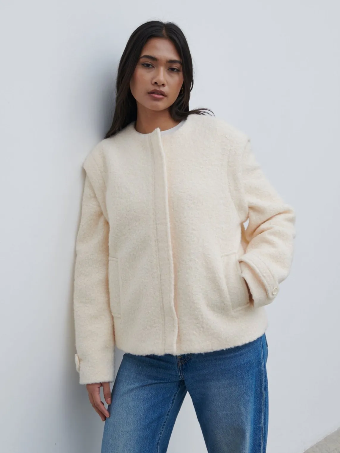 Lilia Cropped Boucle Jacket and Gilet - Cream