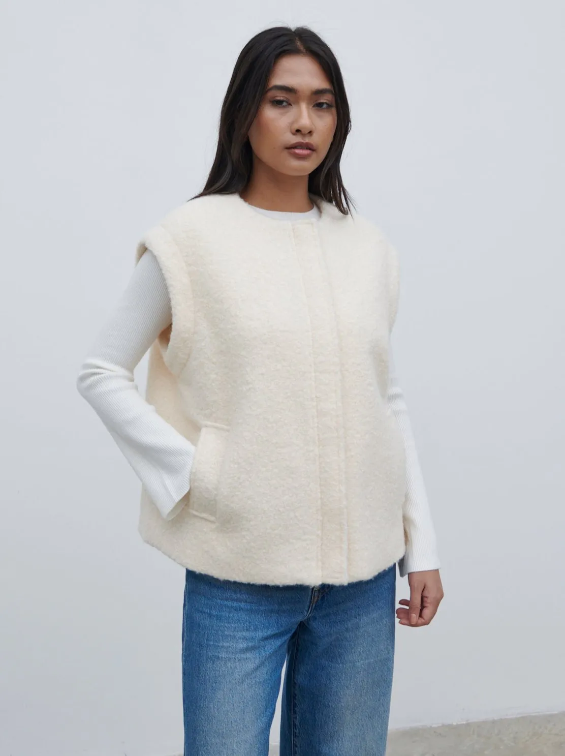 Lilia Cropped Boucle Jacket and Gilet - Cream