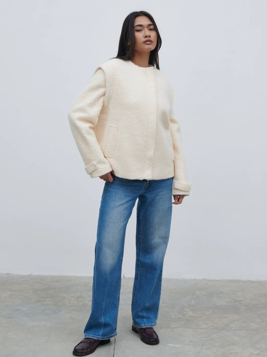 Lilia Cropped Boucle Jacket and Gilet - Cream