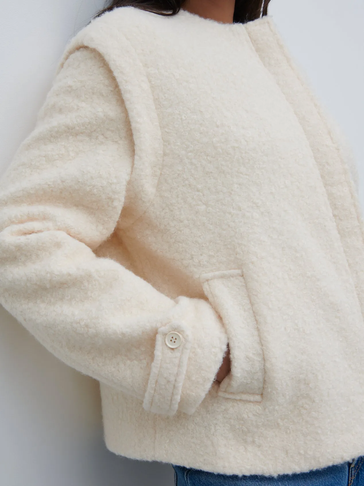 Lilia Cropped Boucle Jacket and Gilet - Cream