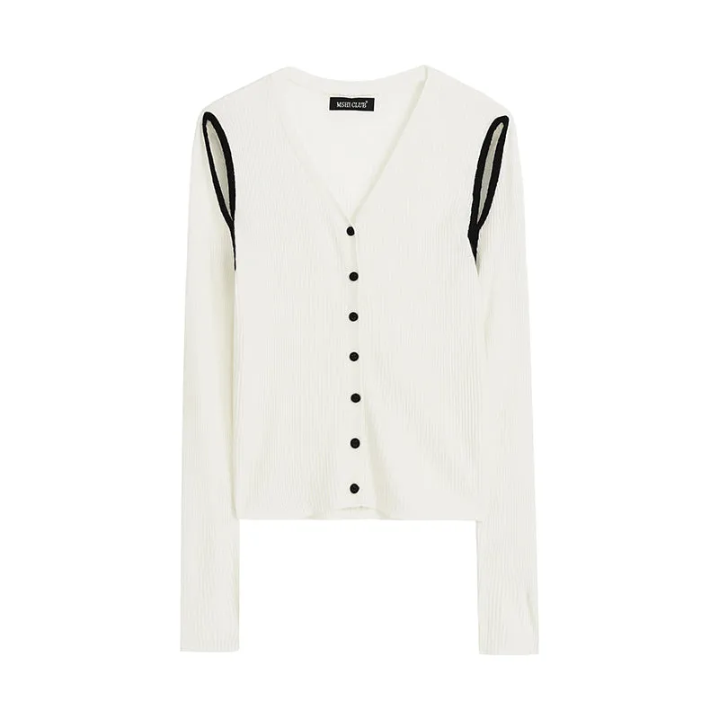 llow Knit Sweater Femininity Slim Slim Single-breasted Thin Off-shoulder Top Trendy