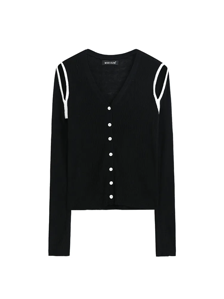 llow Knit Sweater Femininity Slim Slim Single-breasted Thin Off-shoulder Top Trendy