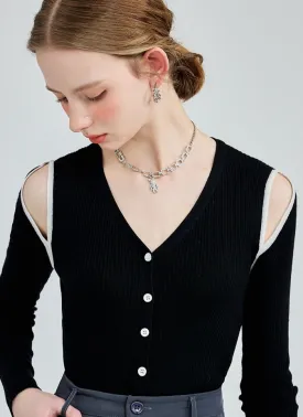 llow Knit Sweater Femininity Slim Slim Single-breasted Thin Off-shoulder Top Trendy
