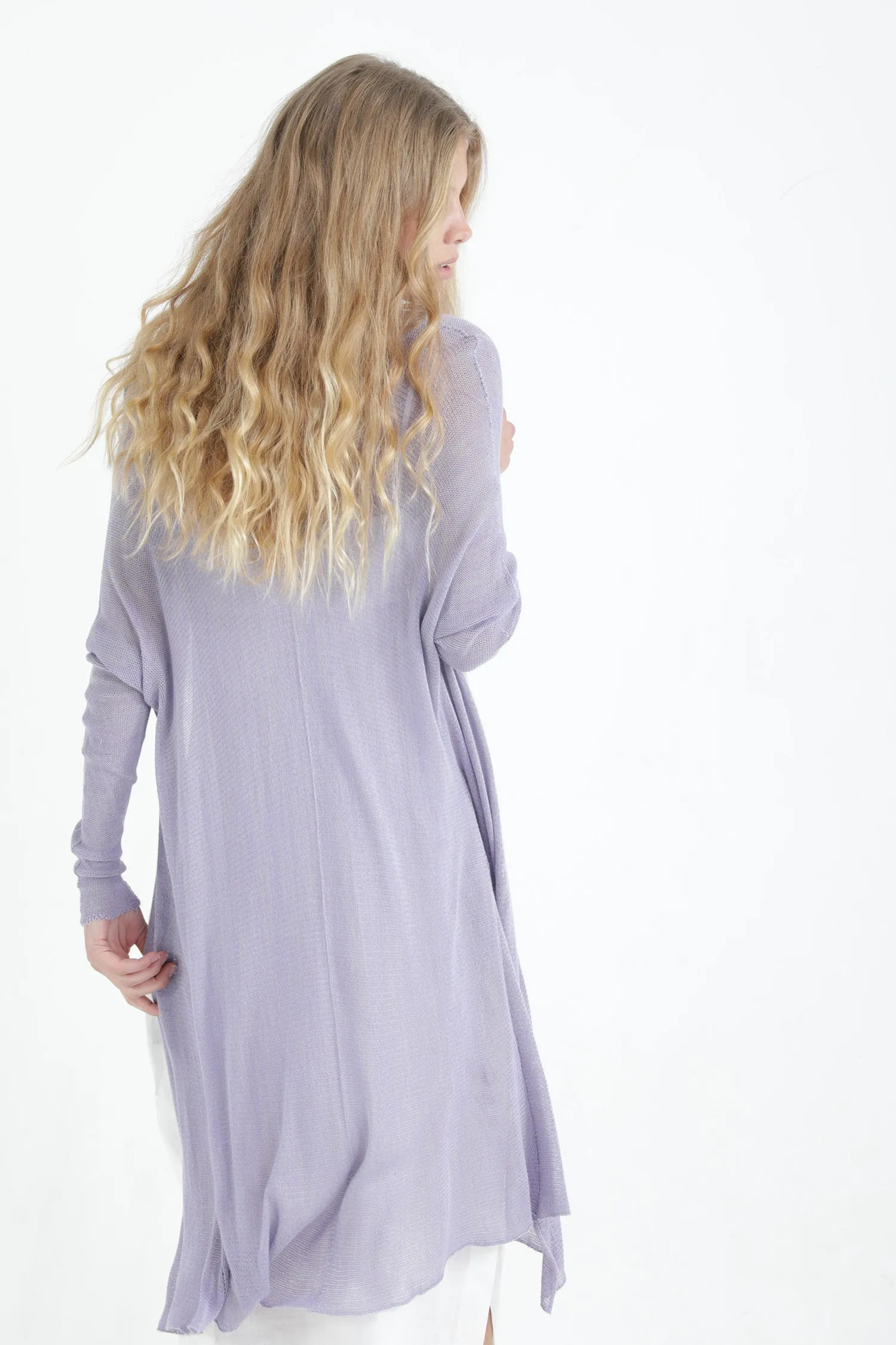 Long Bamboo Cardigan - Lavender purple / off white