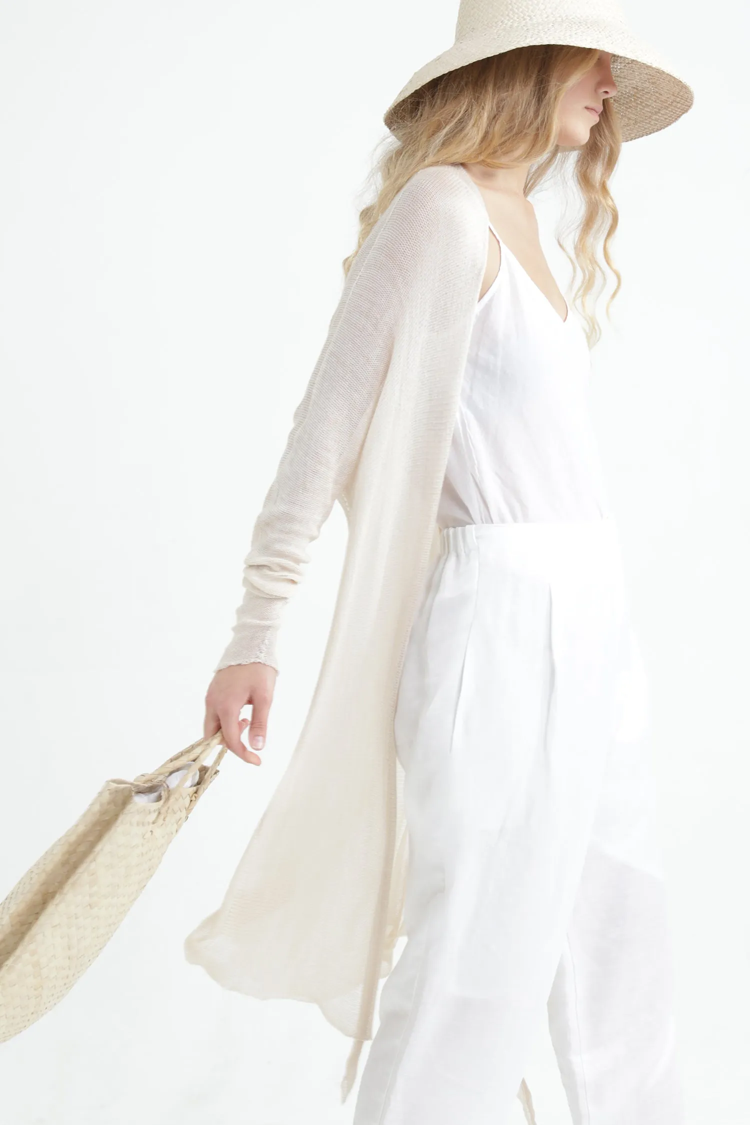 Long Bamboo Cardigan - Lavender purple / off white