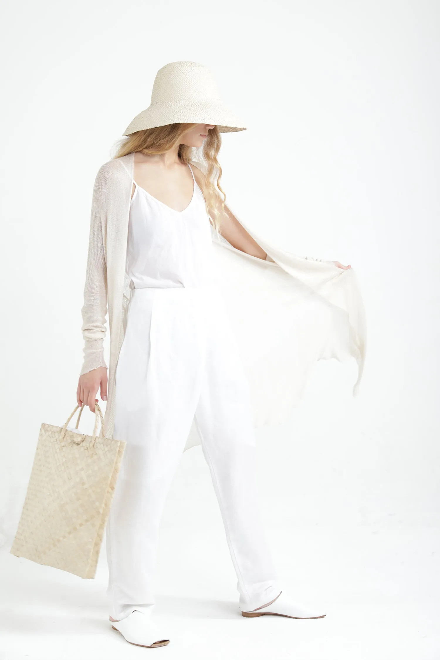 Long Bamboo Cardigan - Lavender purple / off white