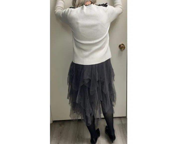 Long Sleeve Crystal Button and Lace Black and White Cardigan (M/L)
