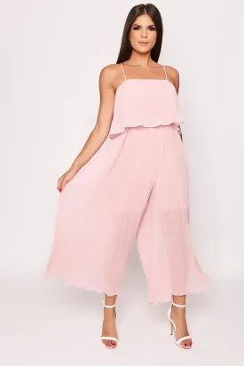 Lucey - Pink Pleated Wide Leg Jumpsuit