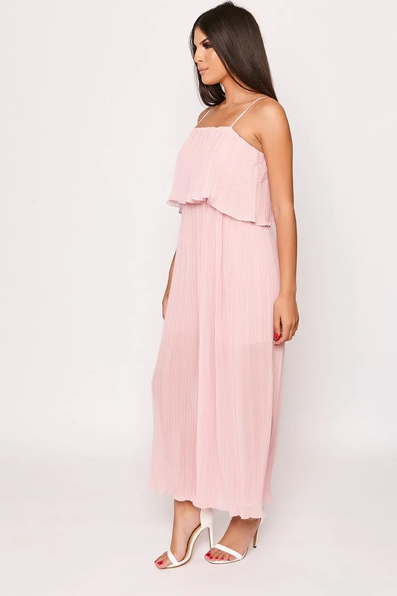 Lucey - Pink Pleated Wide Leg Jumpsuit