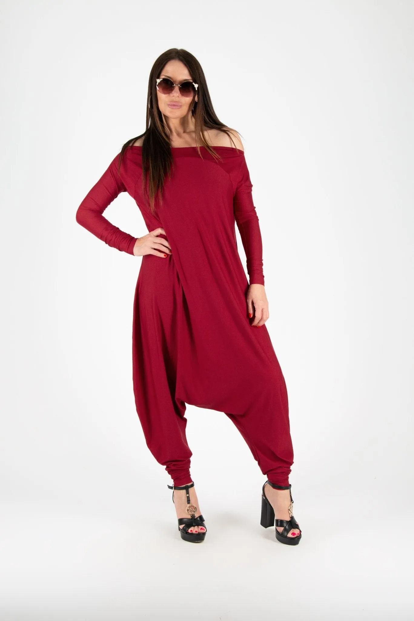 MARLA Dark Red Maxi Harem Jumpsuit