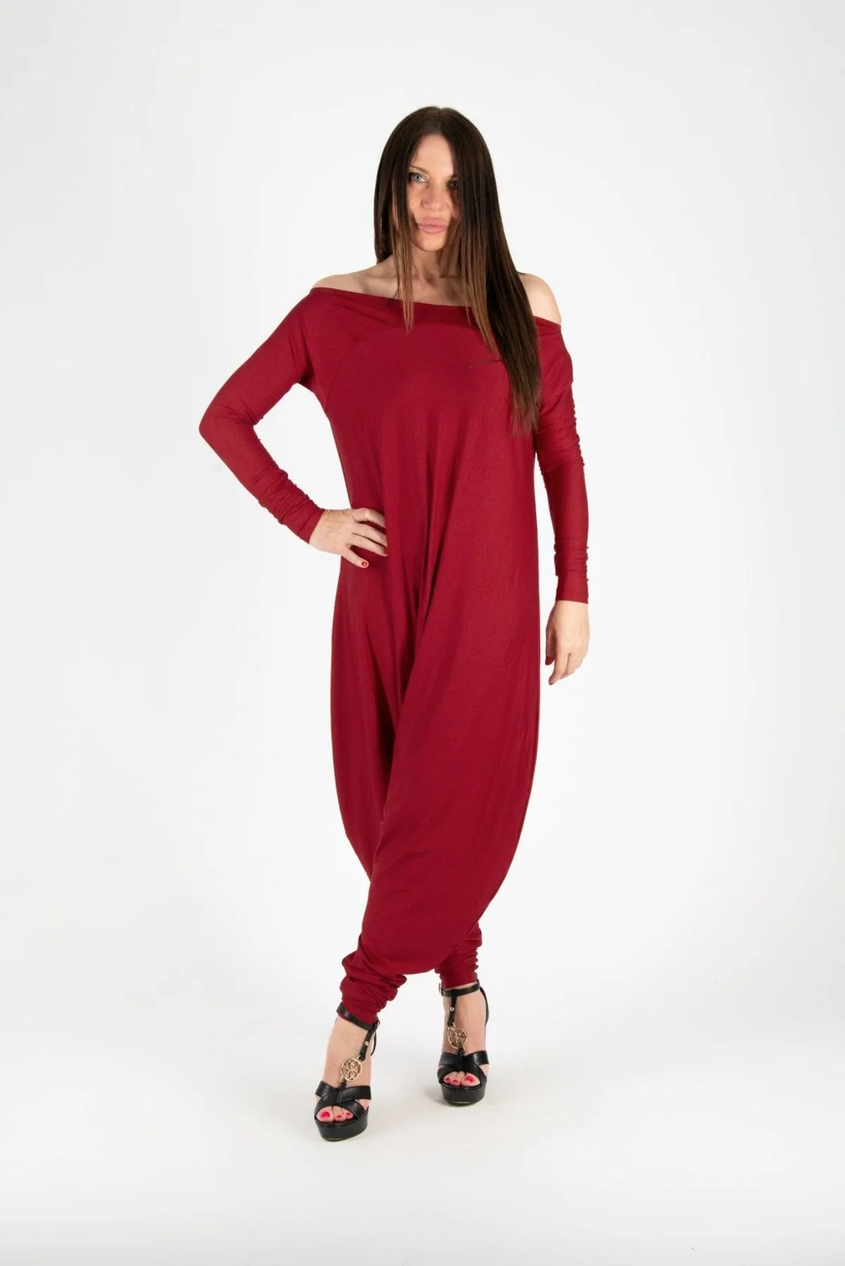MARLA Dark Red Maxi Harem Jumpsuit