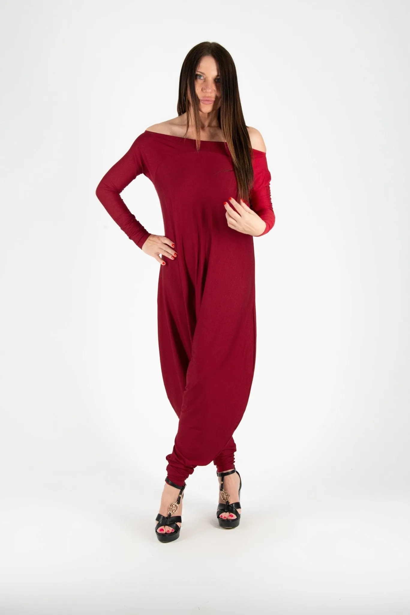 MARLA Dark Red Maxi Harem Jumpsuit