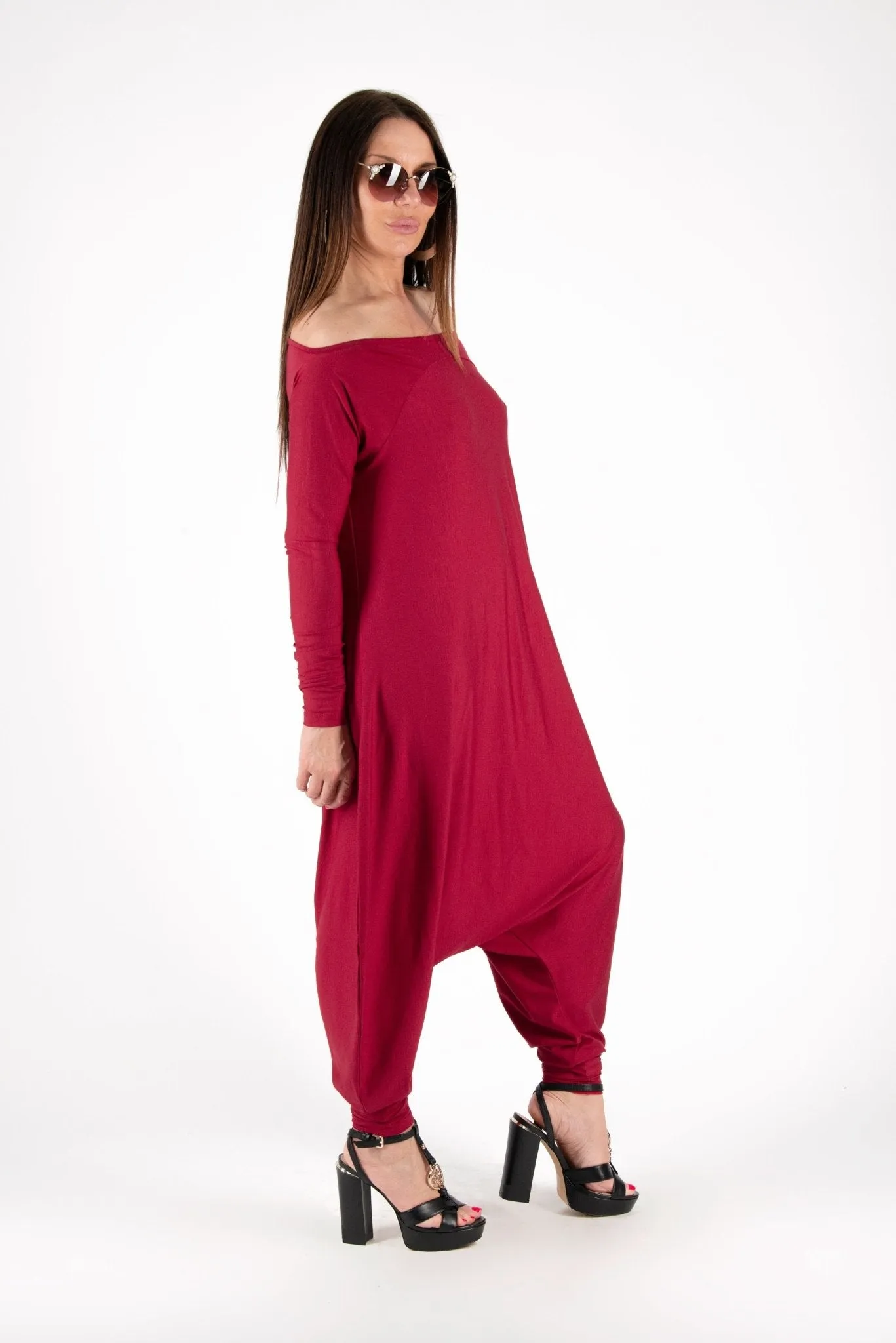 MARLA Dark Red Maxi Harem Jumpsuit
