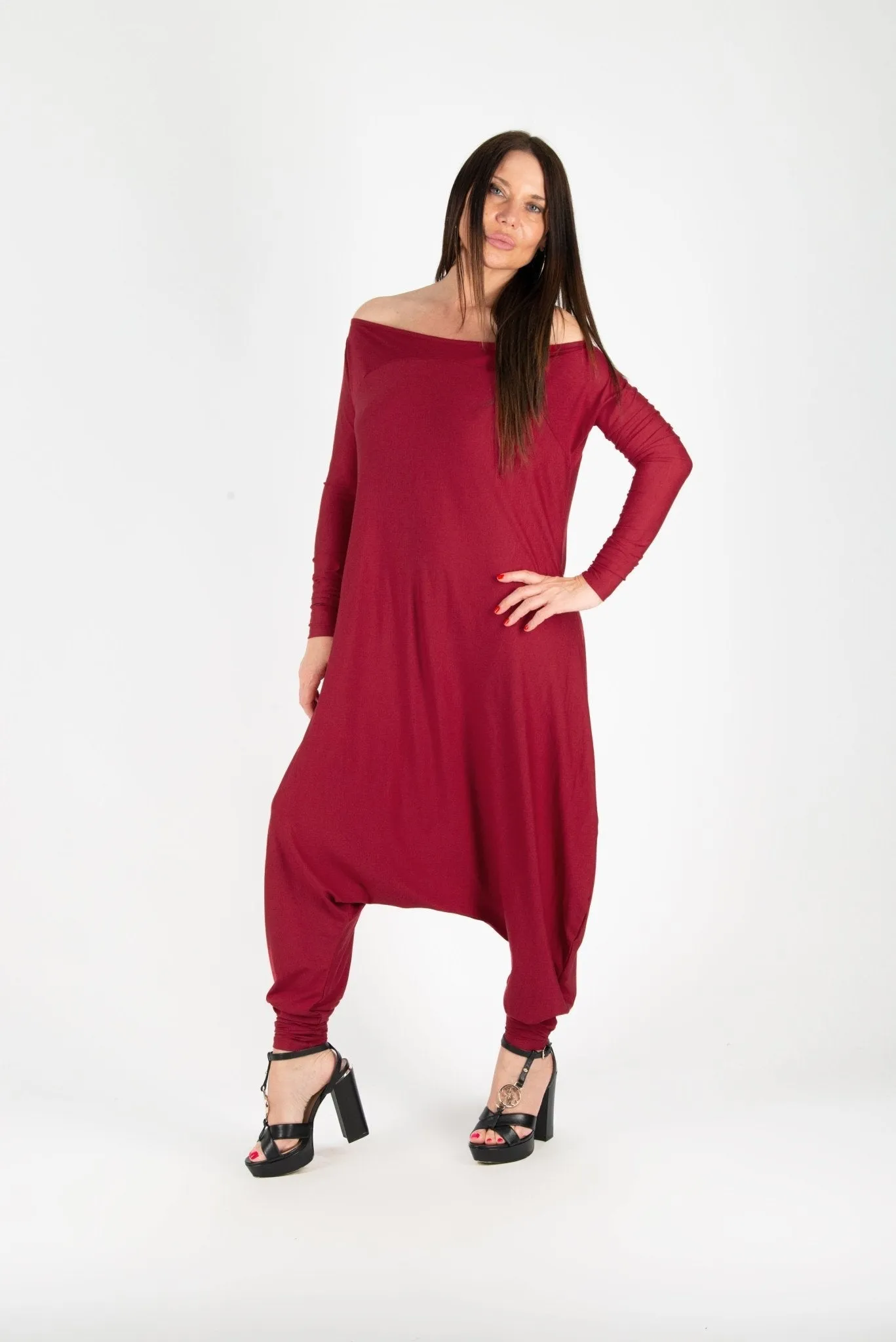 MARLA Dark Red Maxi Harem Jumpsuit