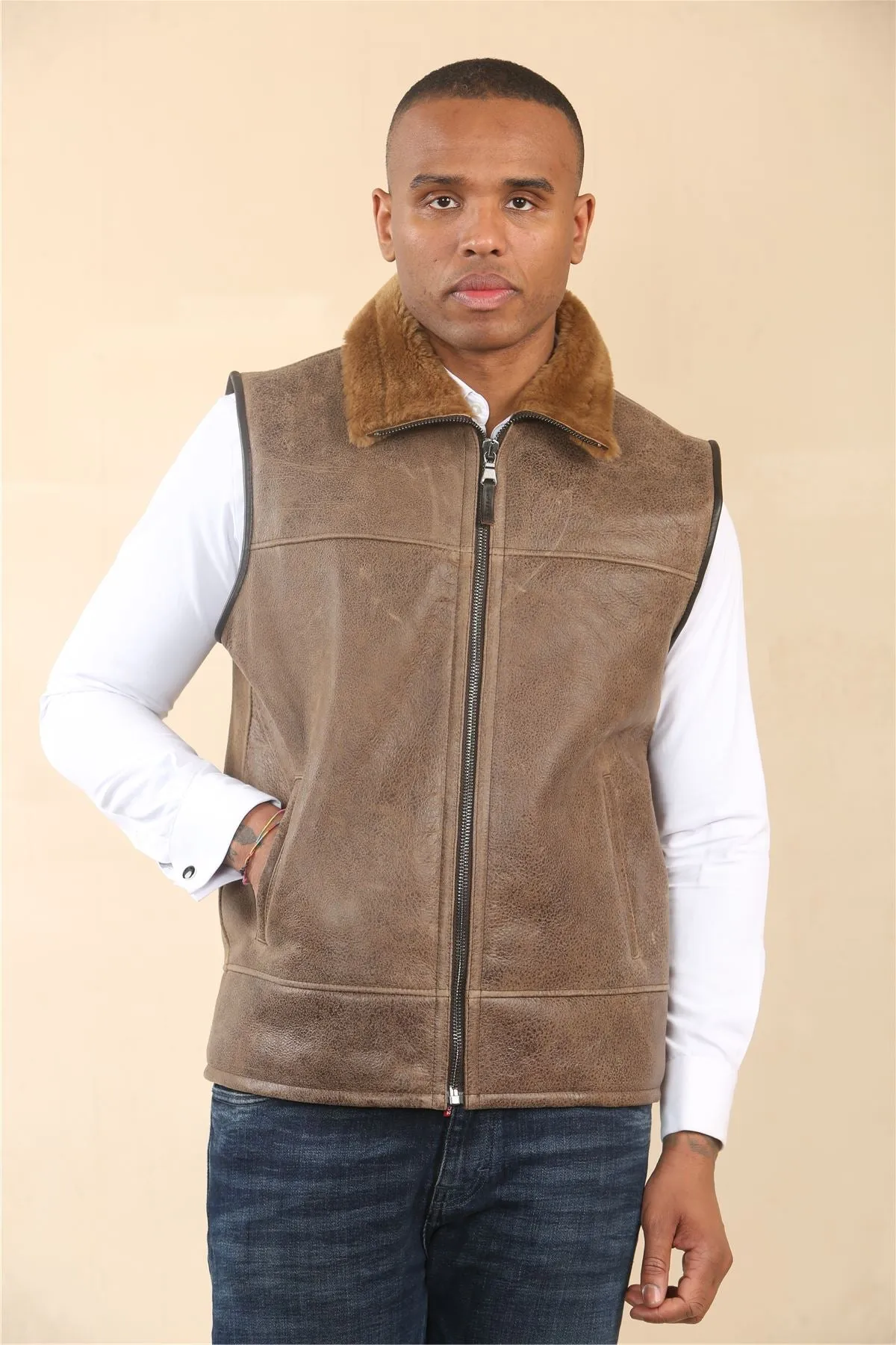 Men's Aviator Shearling Sheepskin Gilet