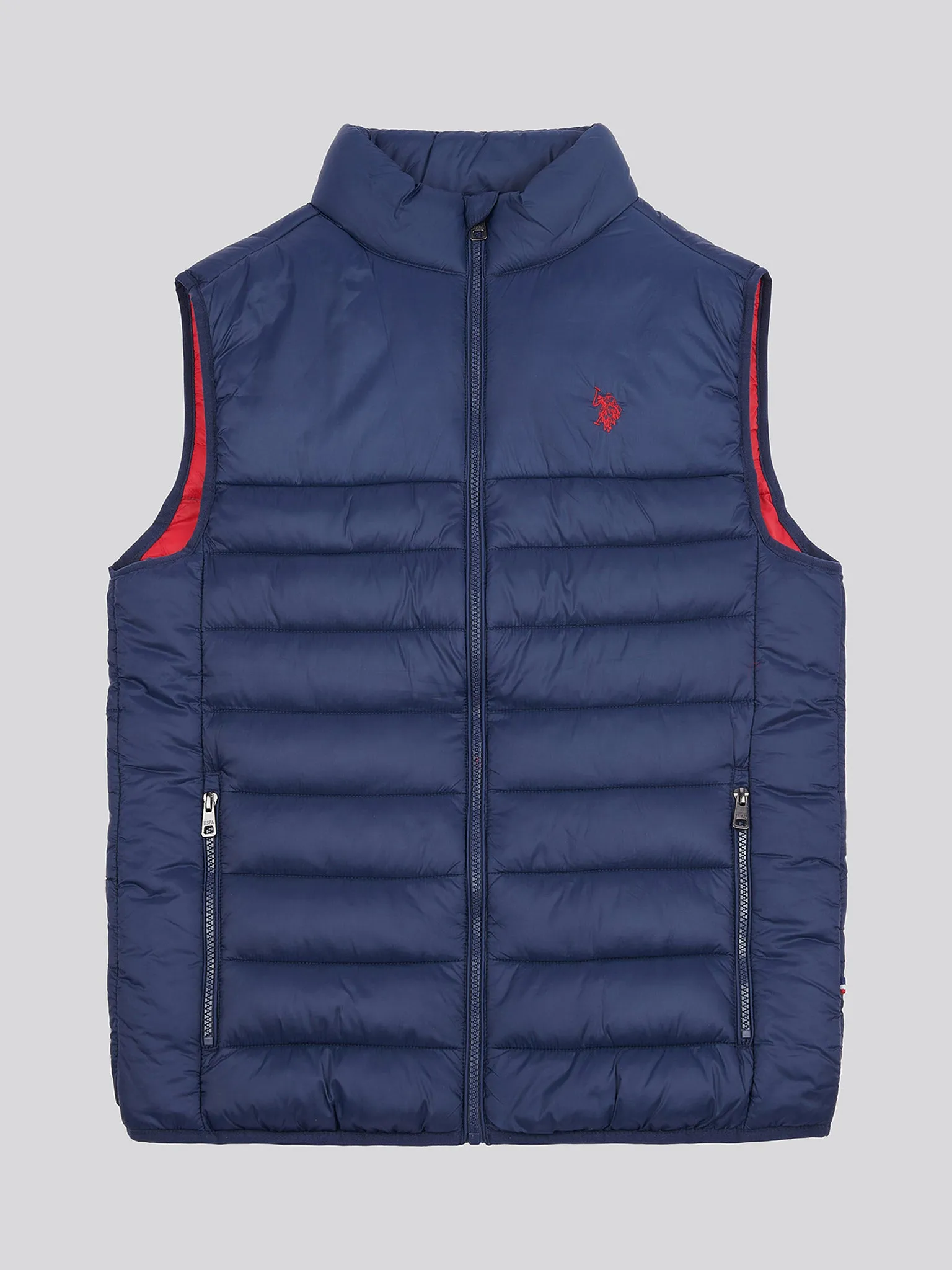 Mens Panelled Quilted Gilet in Dark Sapphire Navy / Haute Red DHM