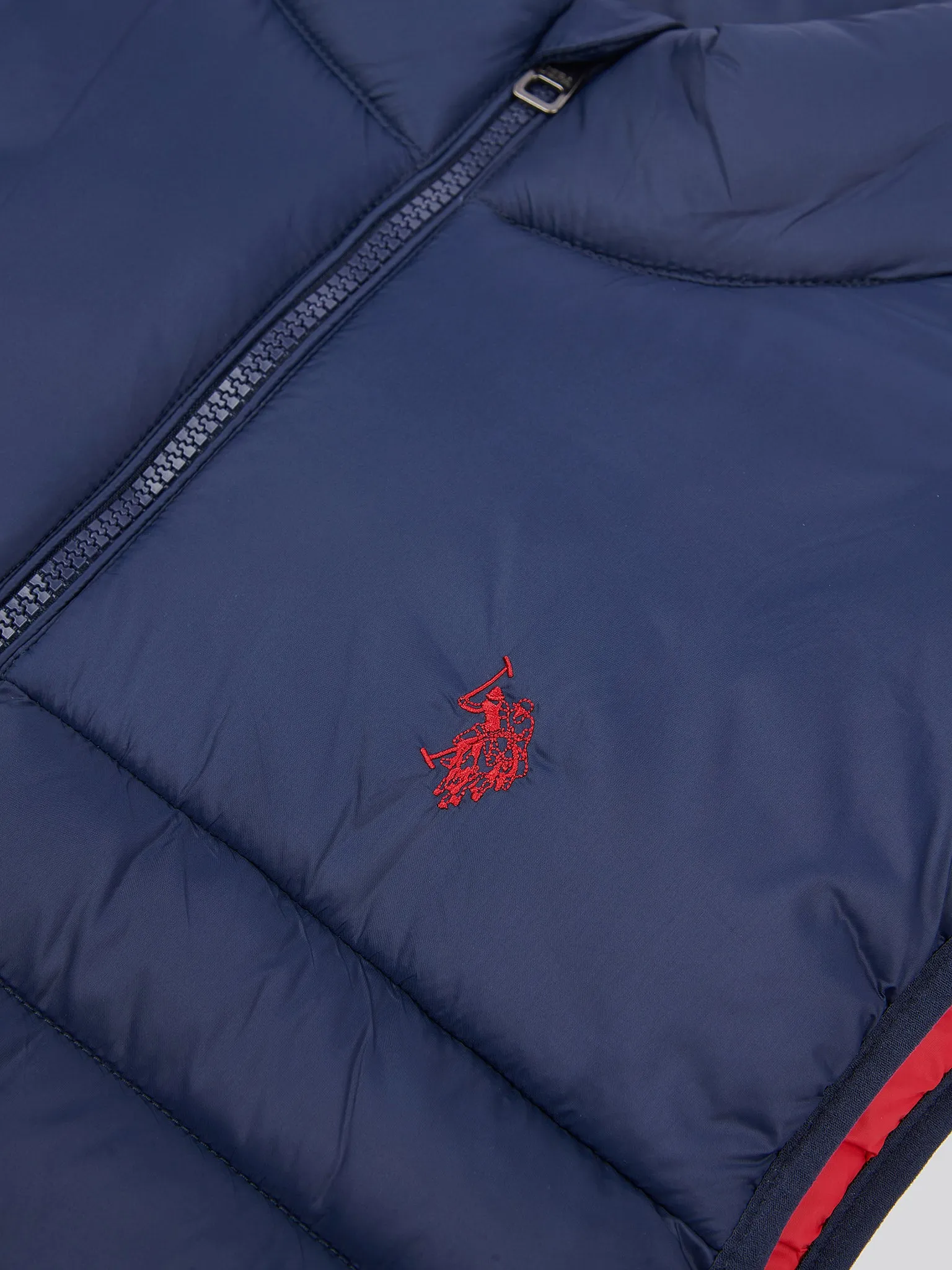 Mens Panelled Quilted Gilet in Dark Sapphire Navy / Haute Red DHM
