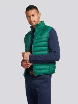 Mens Panelled Quilted Gilet in Rain Forest