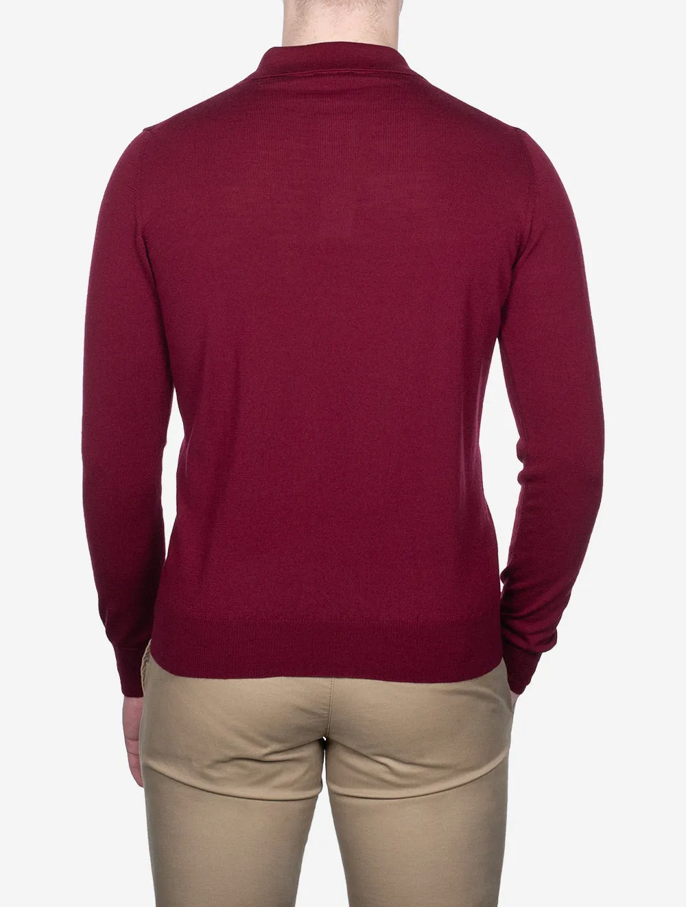 Merino Long Sleeve Polo Bordeaux