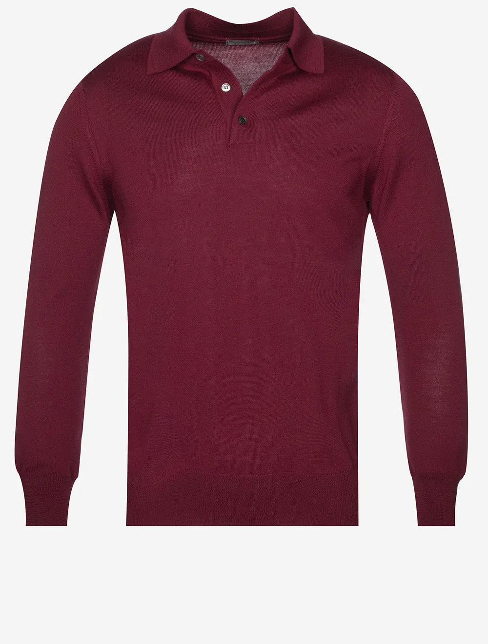 Merino Long Sleeve Polo Bordeaux