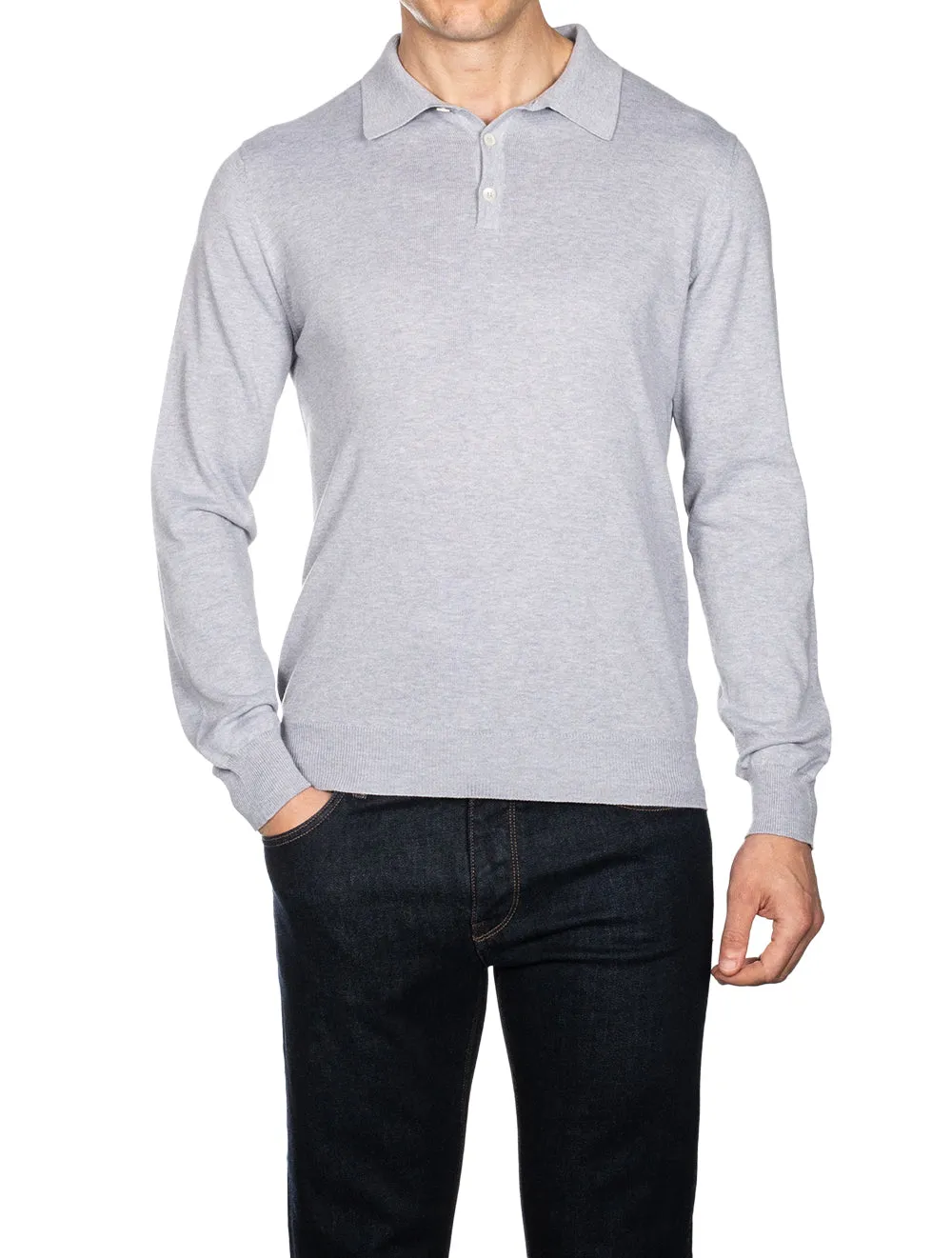 Merino Long Sleeve Polo Grey