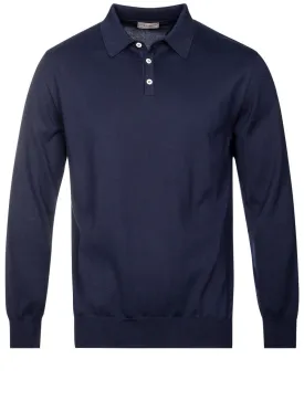 Merino Long Sleeve Polo Navy