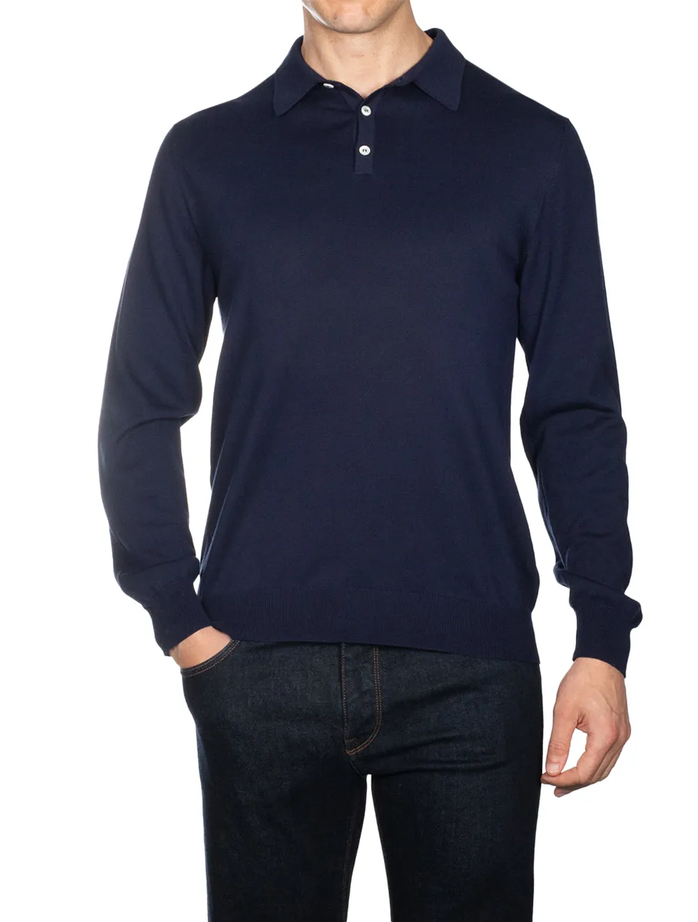 Merino Long Sleeve Polo Navy