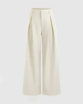 Mid Rise Solid Pocket Straight Leg Trousers In Off-White