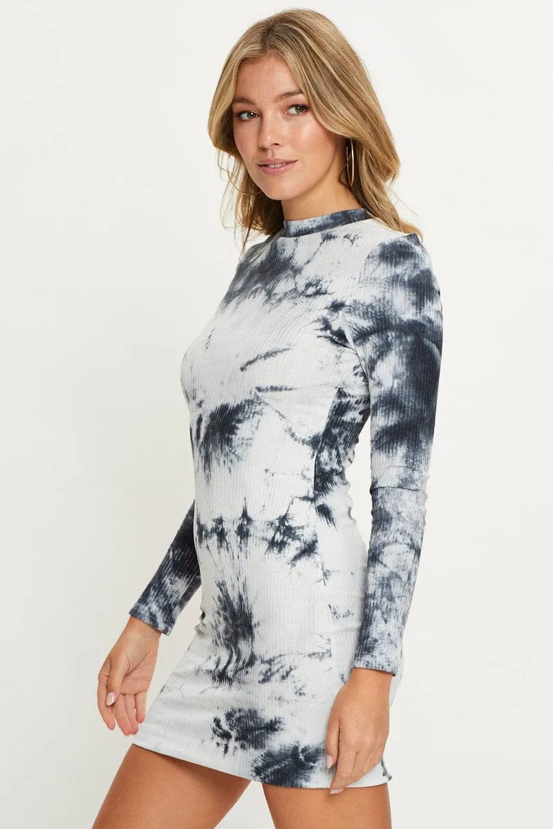 Multi Low Back Tie Dye Bodycon Mini Dress
