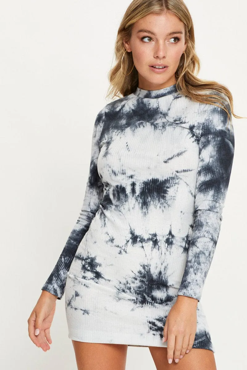 Multi Low Back Tie Dye Bodycon Mini Dress