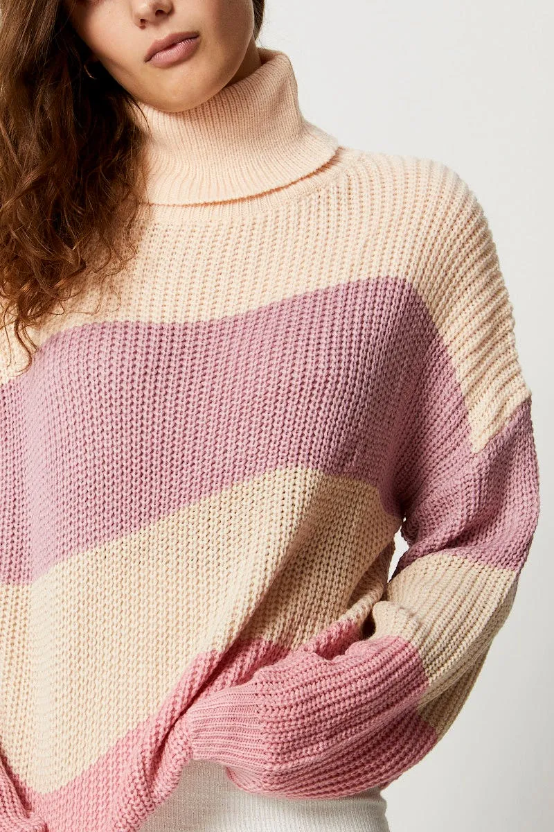 Multi Roll Neck Colourblock Knit