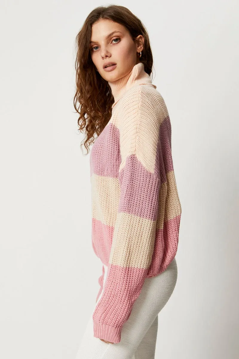Multi Roll Neck Colourblock Knit