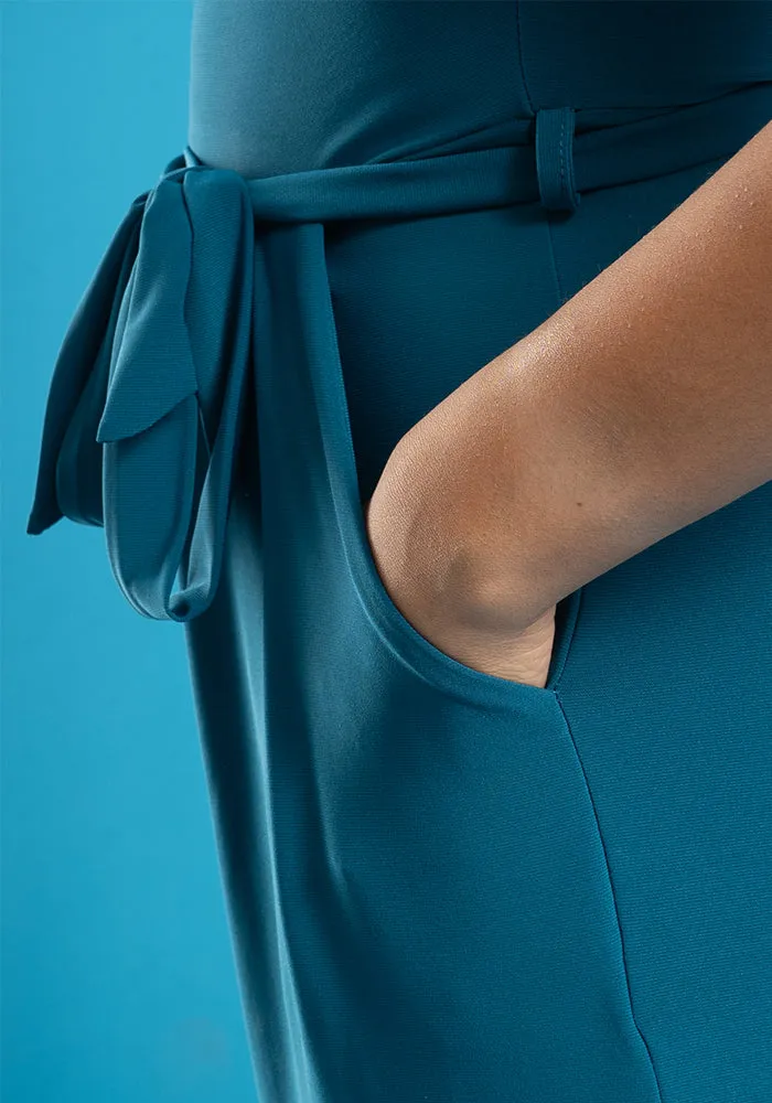 Nico Plain Teal Culotte Leg Jumpsuit