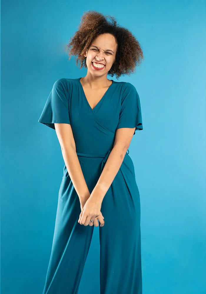 Nico Plain Teal Culotte Leg Jumpsuit