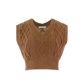 Nora Merino Wool Cropped Sweater Vest - Camel