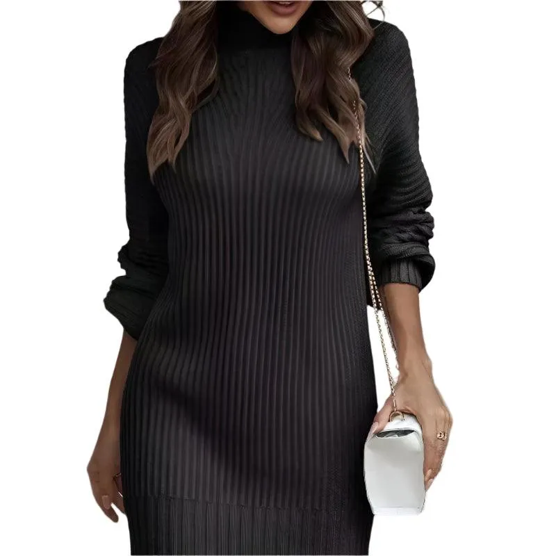 Office Lady Slim Fit Elegance Autumn/Winter High Neck Flare Sleeve Knit Dress