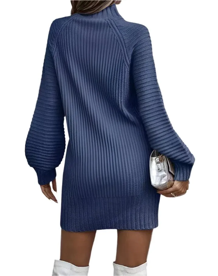 Office Lady Slim Fit Elegance Autumn/Winter High Neck Flare Sleeve Knit Dress