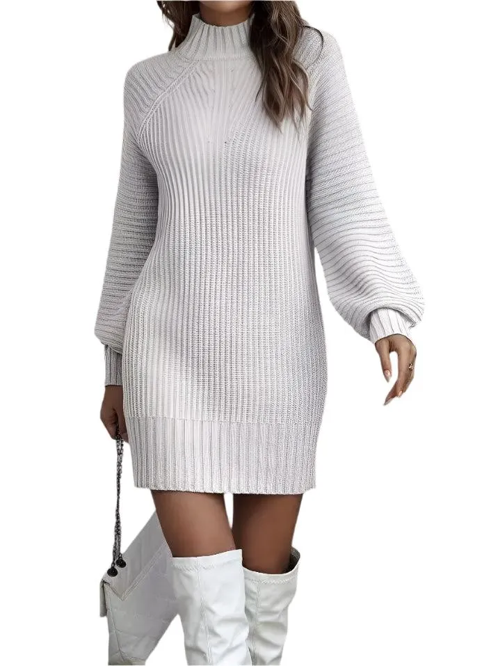 Office Lady Slim Fit Elegance Autumn/Winter High Neck Flare Sleeve Knit Dress