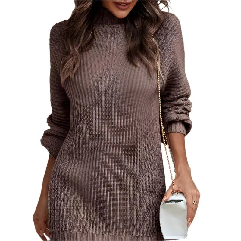 Office Lady Slim Fit Elegance Autumn/Winter High Neck Flare Sleeve Knit Dress