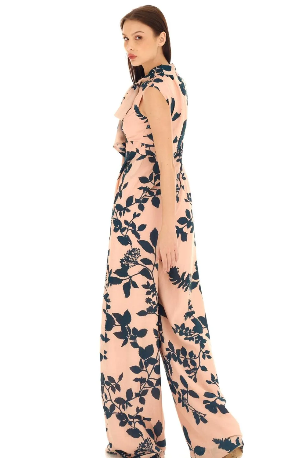 Pink & Teal Floral Bow Tie Jumpsuit