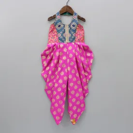 Pink Halterneck Dhoti Style Printed Jumpsuit
