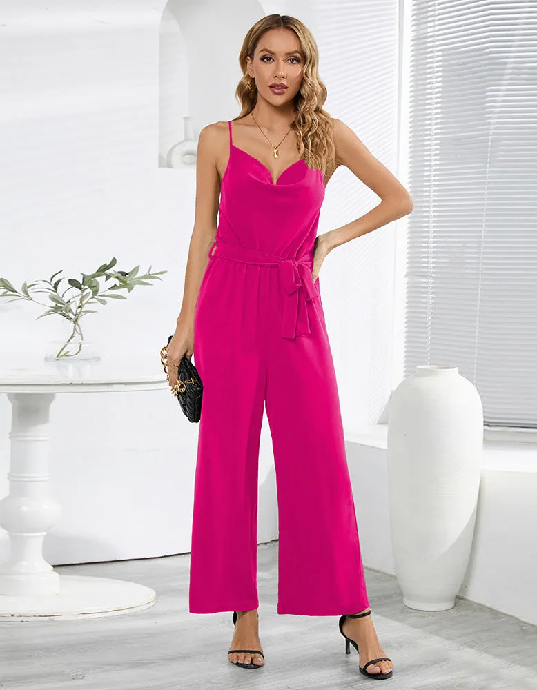 Plain Sleeveless Strap Backless Straight Jumpsuit