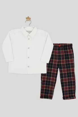 "Stanley" White Shirt & Red & Navy Tartan Trousers