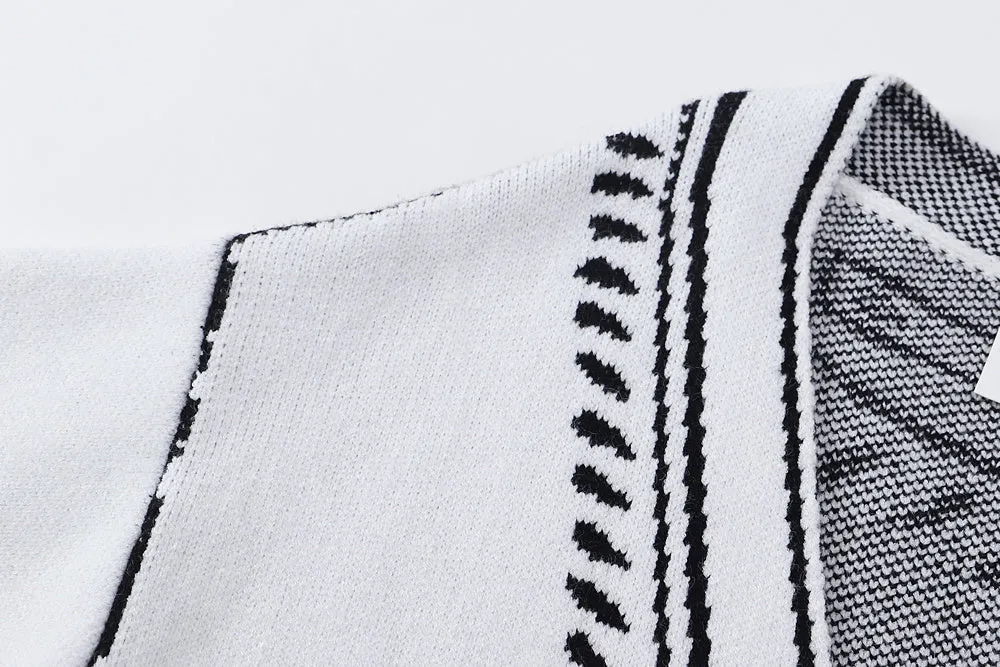 Retro Graffiti Print V-Neck Cardigan Sweater