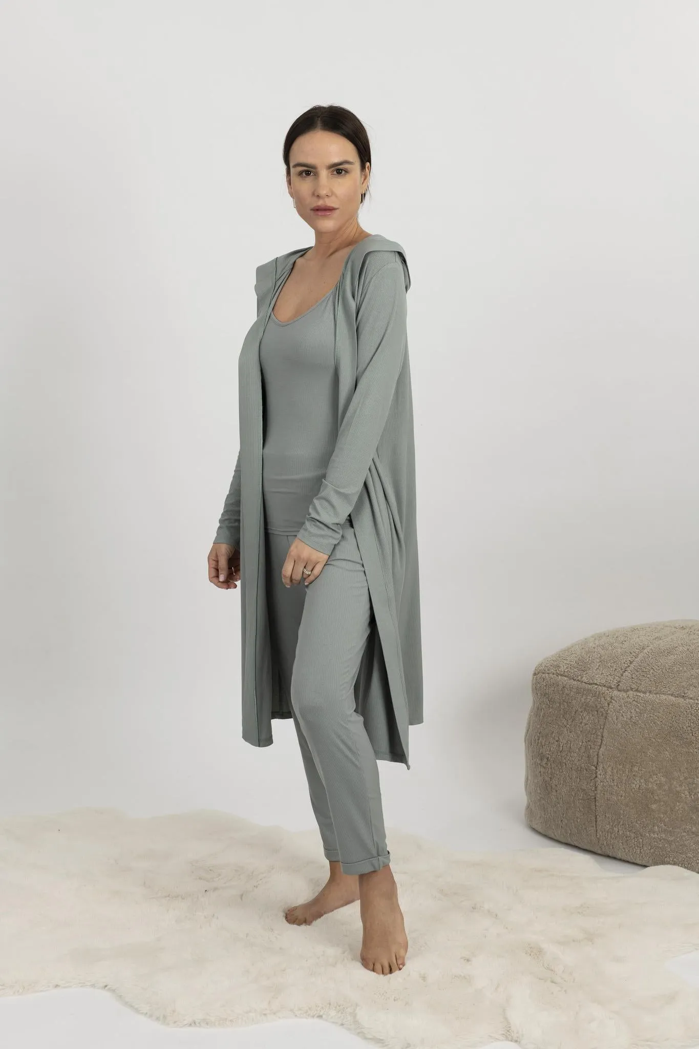 Ribbed cardigan in olive
