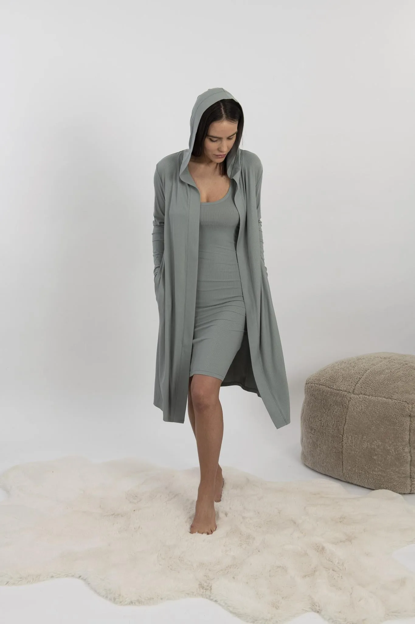 Ribbed cardigan in olive