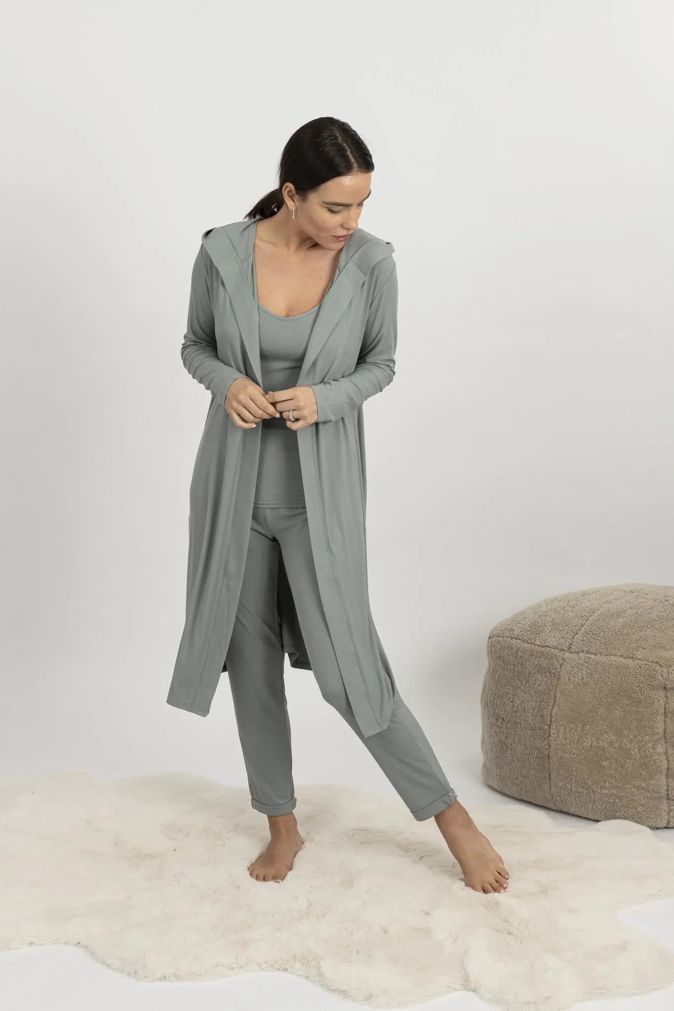Ribbed cardigan in olive