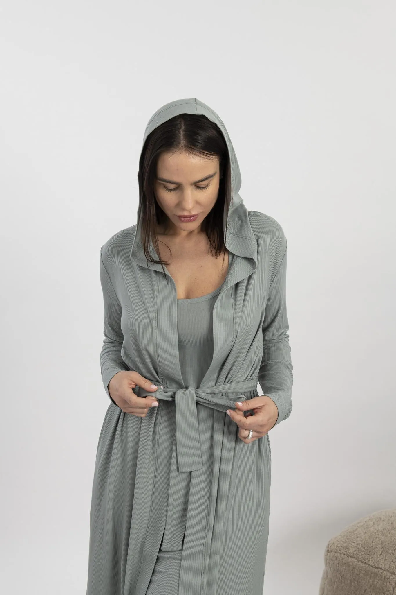 Ribbed cardigan in olive