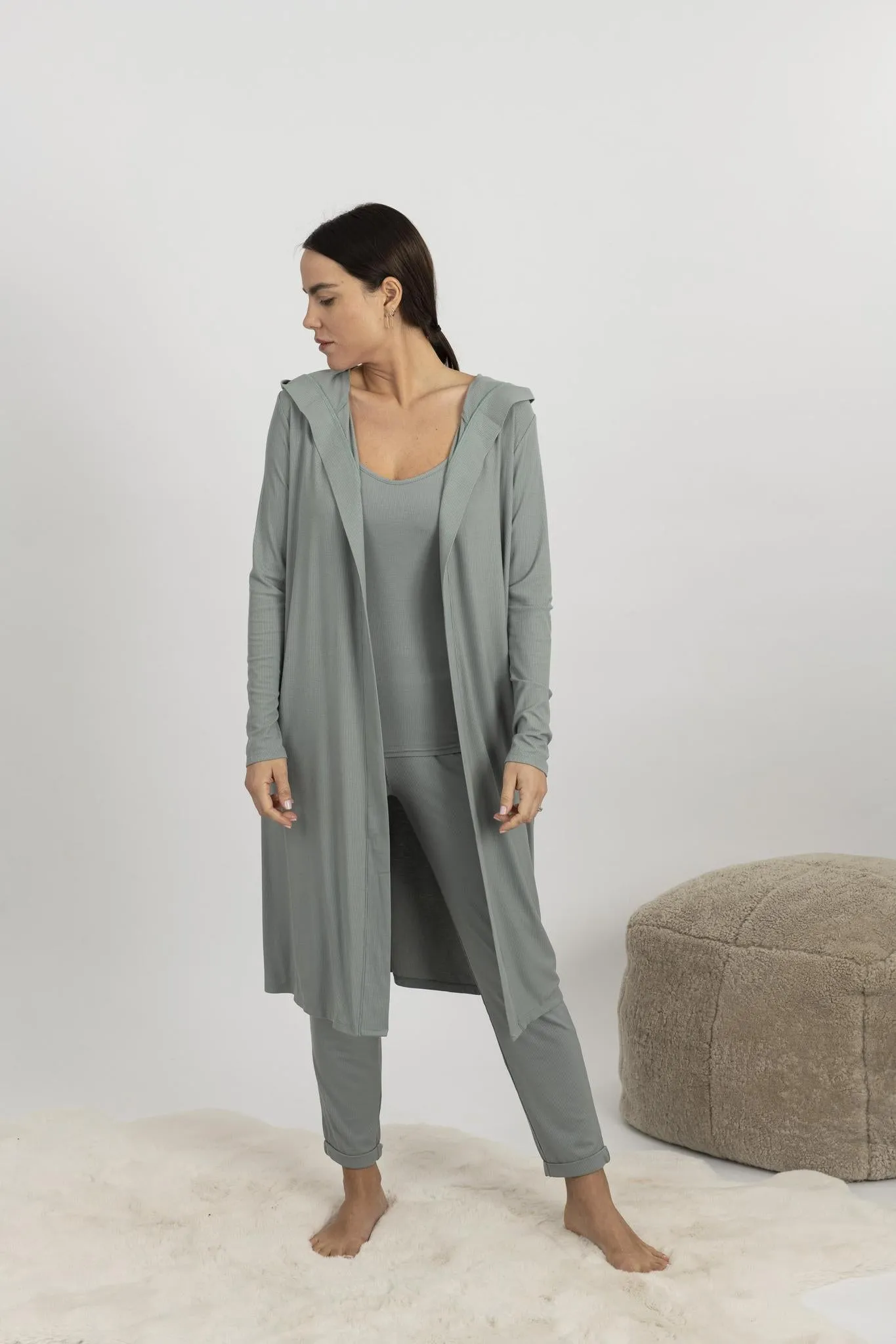 Ribbed cardigan in olive